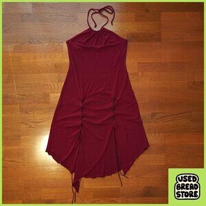Vintage JuCunDa Midi Dress Asymmetrical Halter Red Laces Grunge Goth Y2K 2000s L